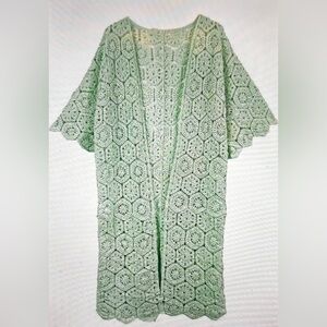 Geometric Pattern Crochet Kimono Cardigan